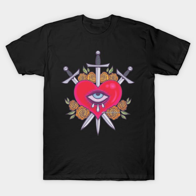 Three of Swords T-Shirt by The Asylum Countess